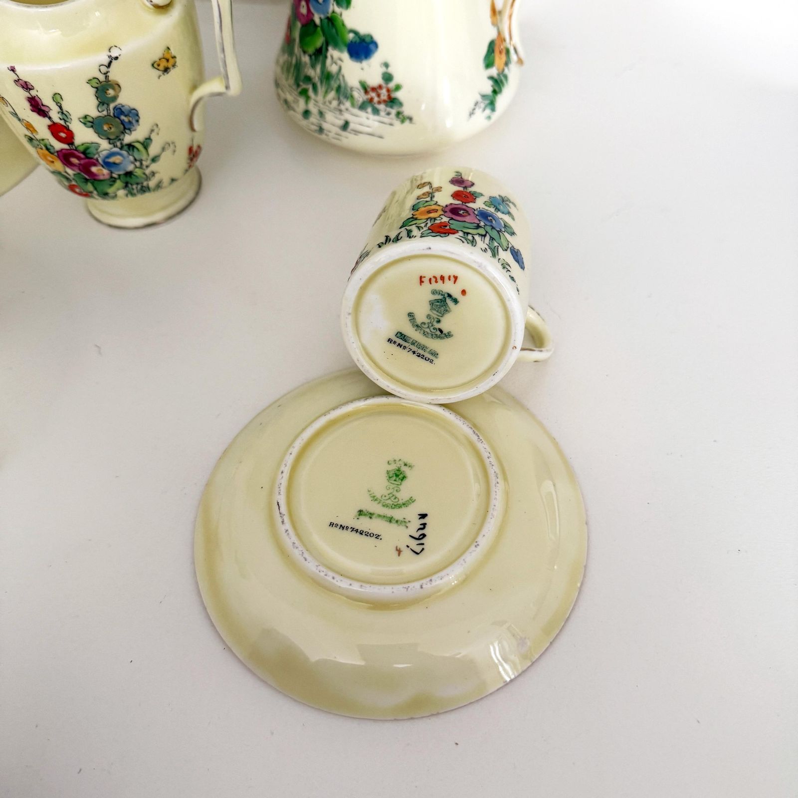 Rare Crown Staffordshire Hollyhock Coffee Set – Hand Painted photo for sale