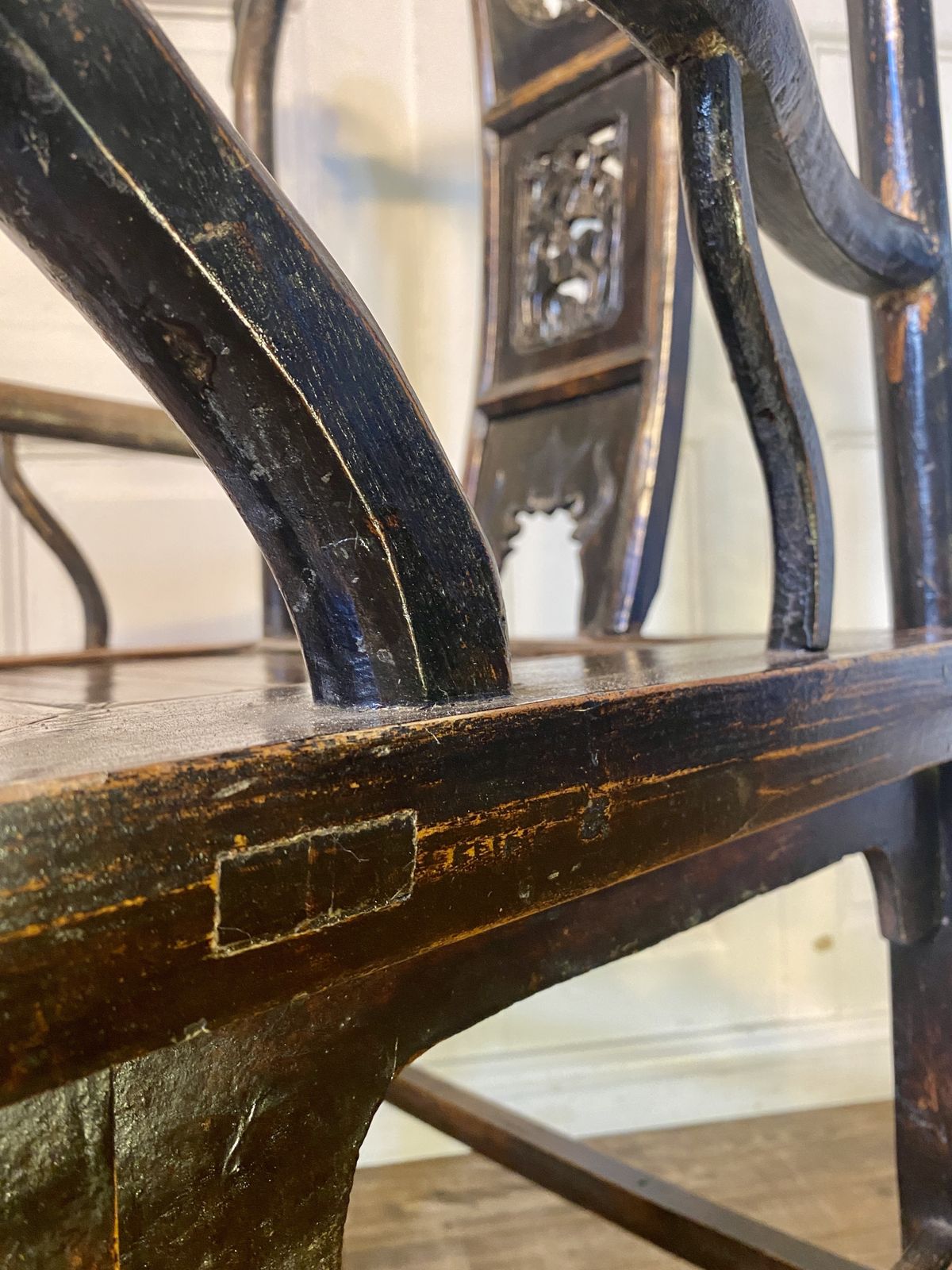 photo buy Antique 1800s Chinese Yoke Back Armchair.