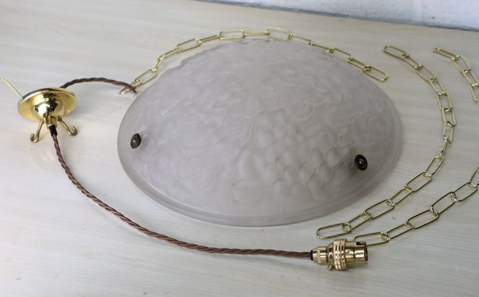 Ceiling Light Antique French Plaffonier M. Model Verdun Art Deco Frosted Glass photo for sale