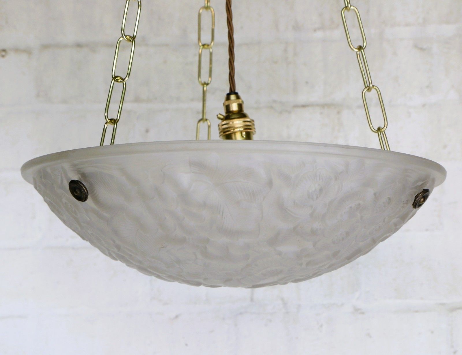 Ceiling Light Antique French Plaffonier M. Model Verdun Art Deco Frosted Glass photo Lighting
