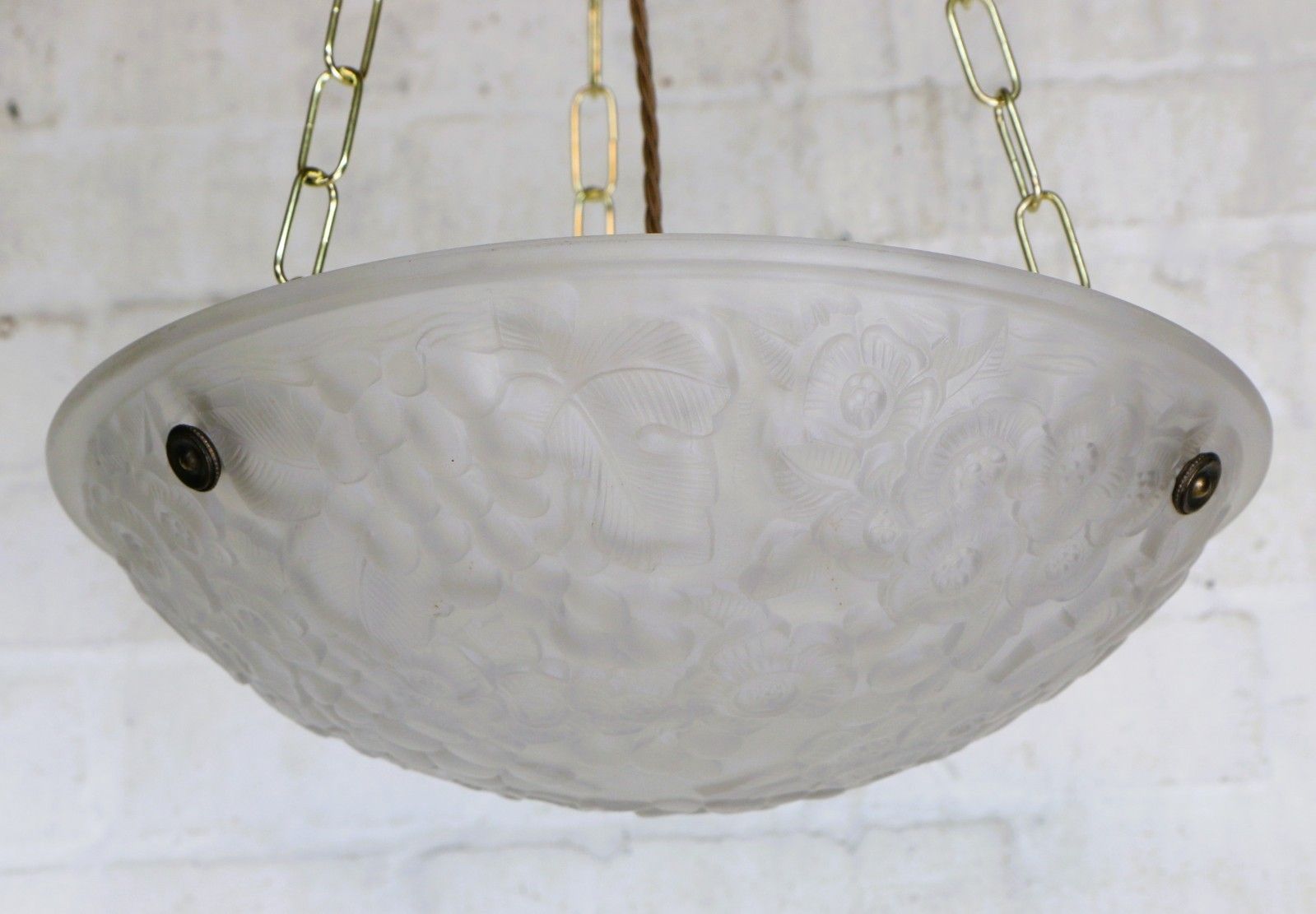 Ceiling Light Antique French Plaffonier M. Model Verdun Art Deco Frosted Glass photo vinterior