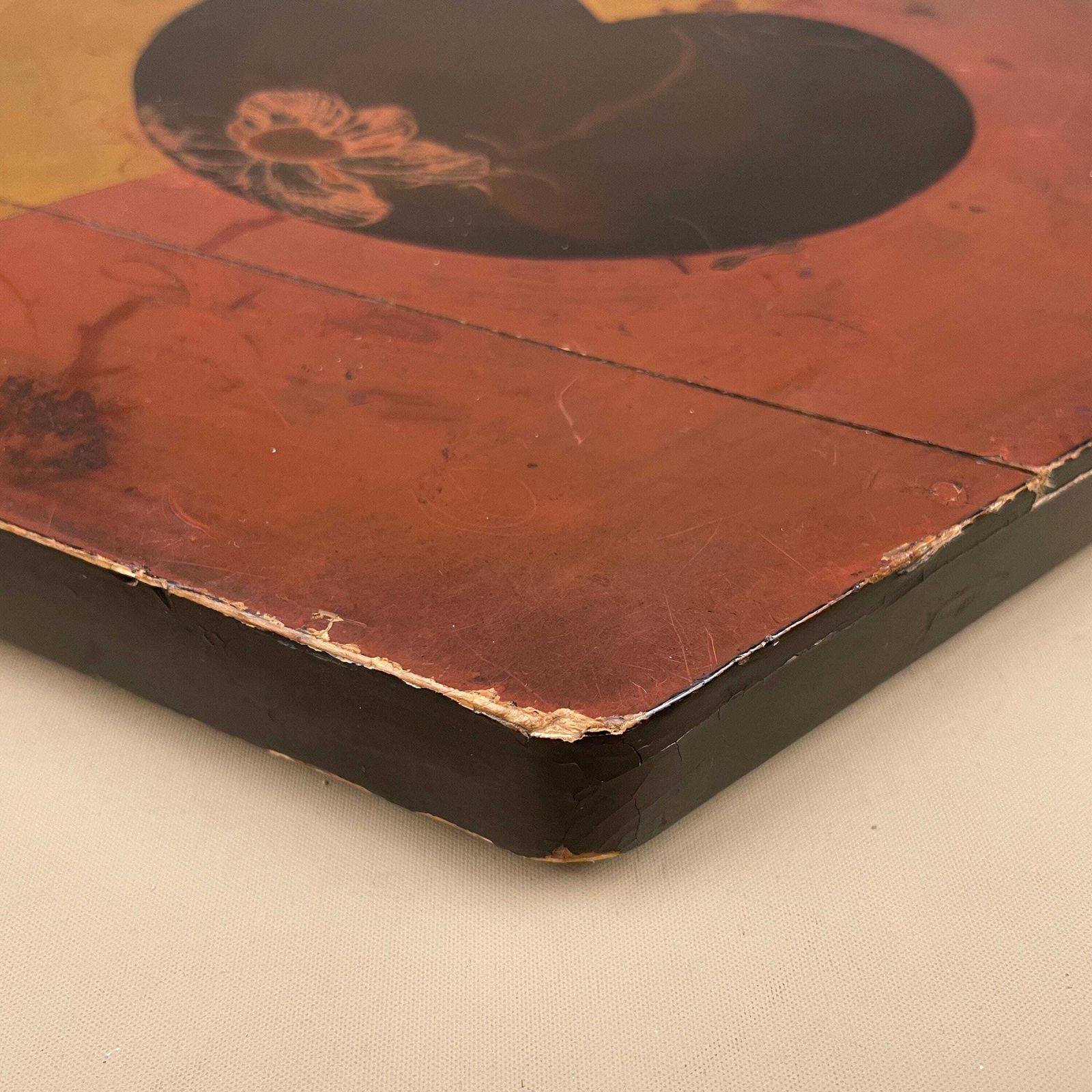 Antique Chinese Wooden Red Lacquer Box Hand Painted Oriental Decorative Storage Box Asian Art Collectible Hexagon Lidded Lid photo buy