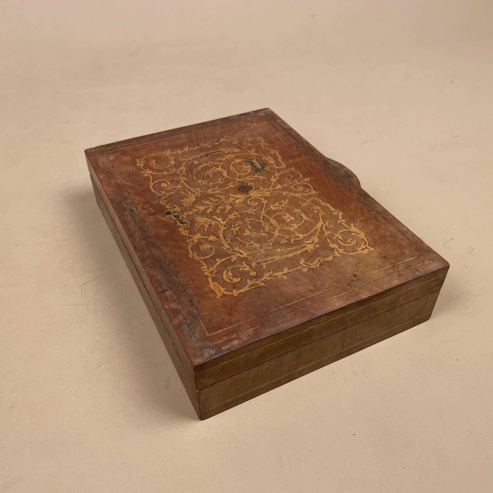 photo furniture Wooden Rectangle Marquetry Inlay Box Trinket Jewellery Lidded Top Lid Patterned Pattern Handmade Table Top Wood Detailed Ornate Pattern