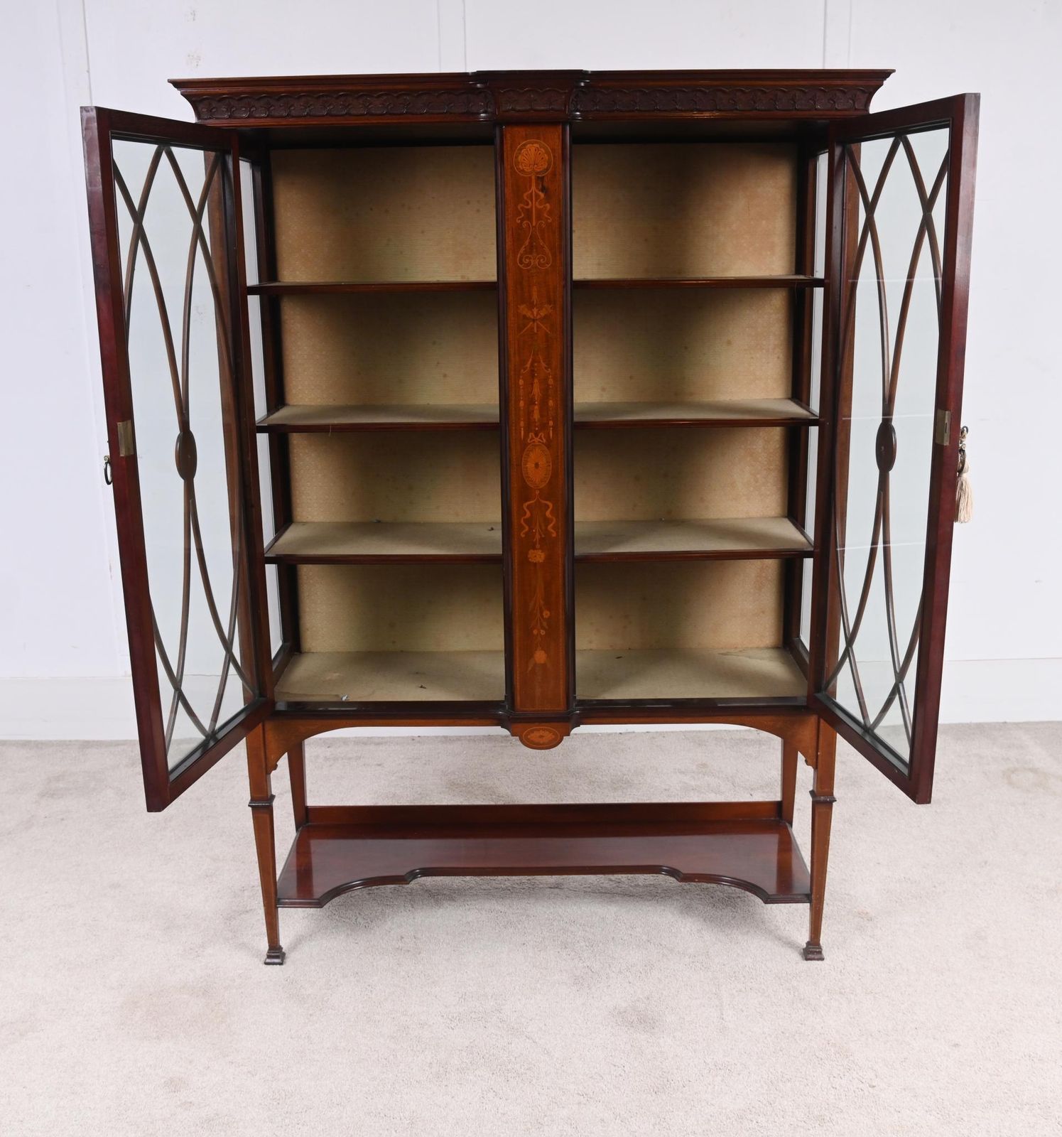 Edwardian Inlaid Mahogany Display Cabinet Glazed Doors Sheraton Revival photo vinterior