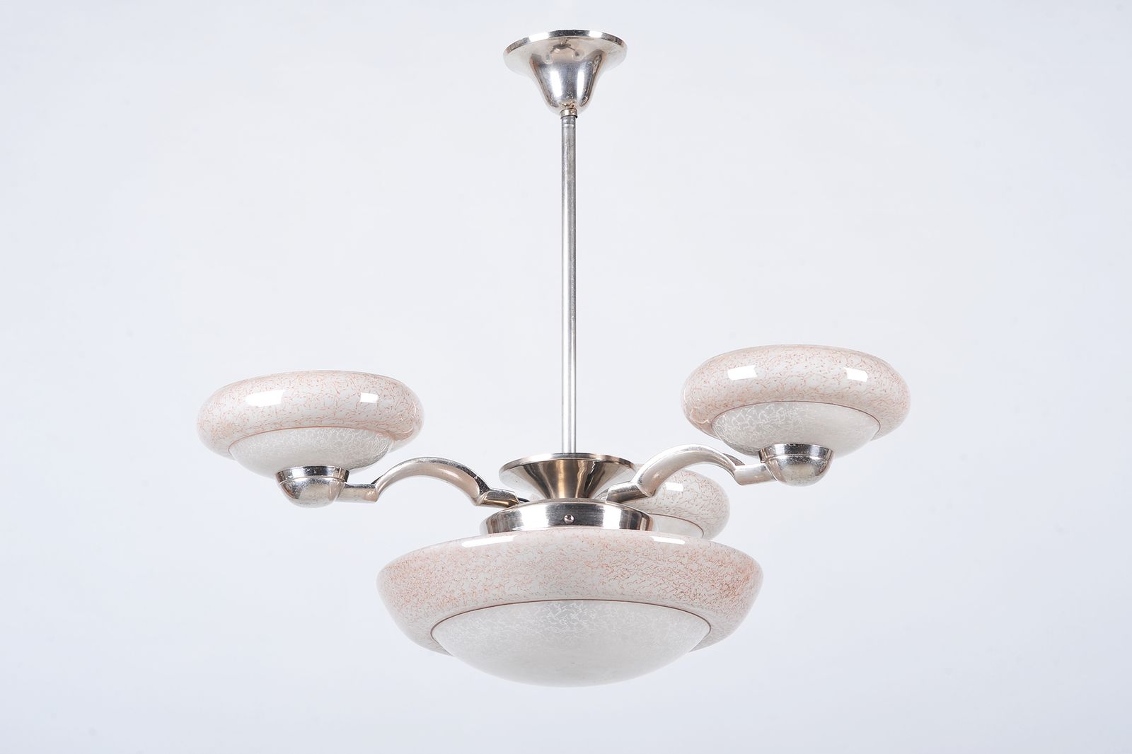 Restored Art Deco Chandelier, Chrome Plated Steel, Marble Glass, Czech, 1920s