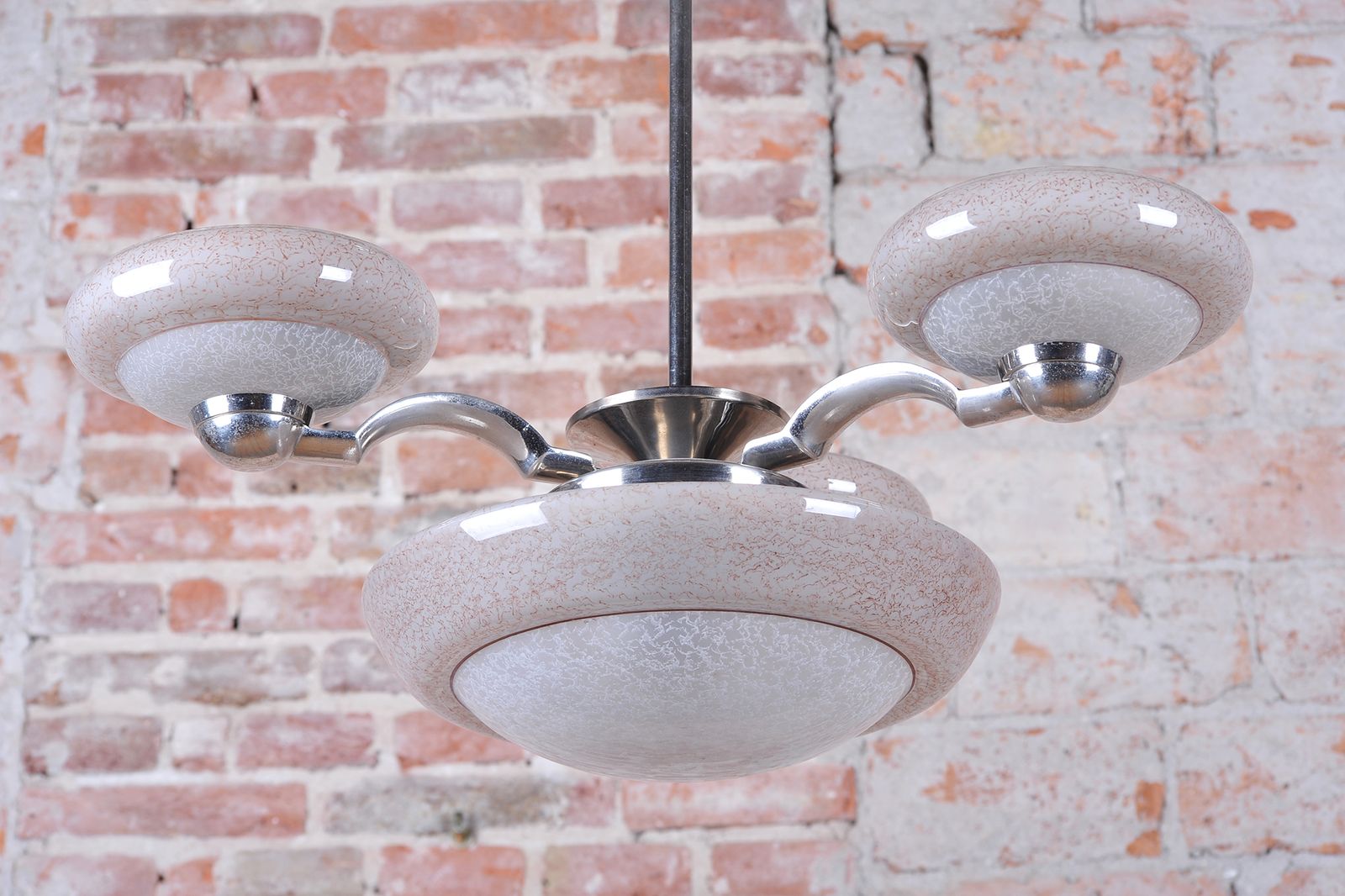 Restored Art Deco Chandelier, Chrome Plated Steel, Marble Glass, Czech, 1920s photo 1000.0