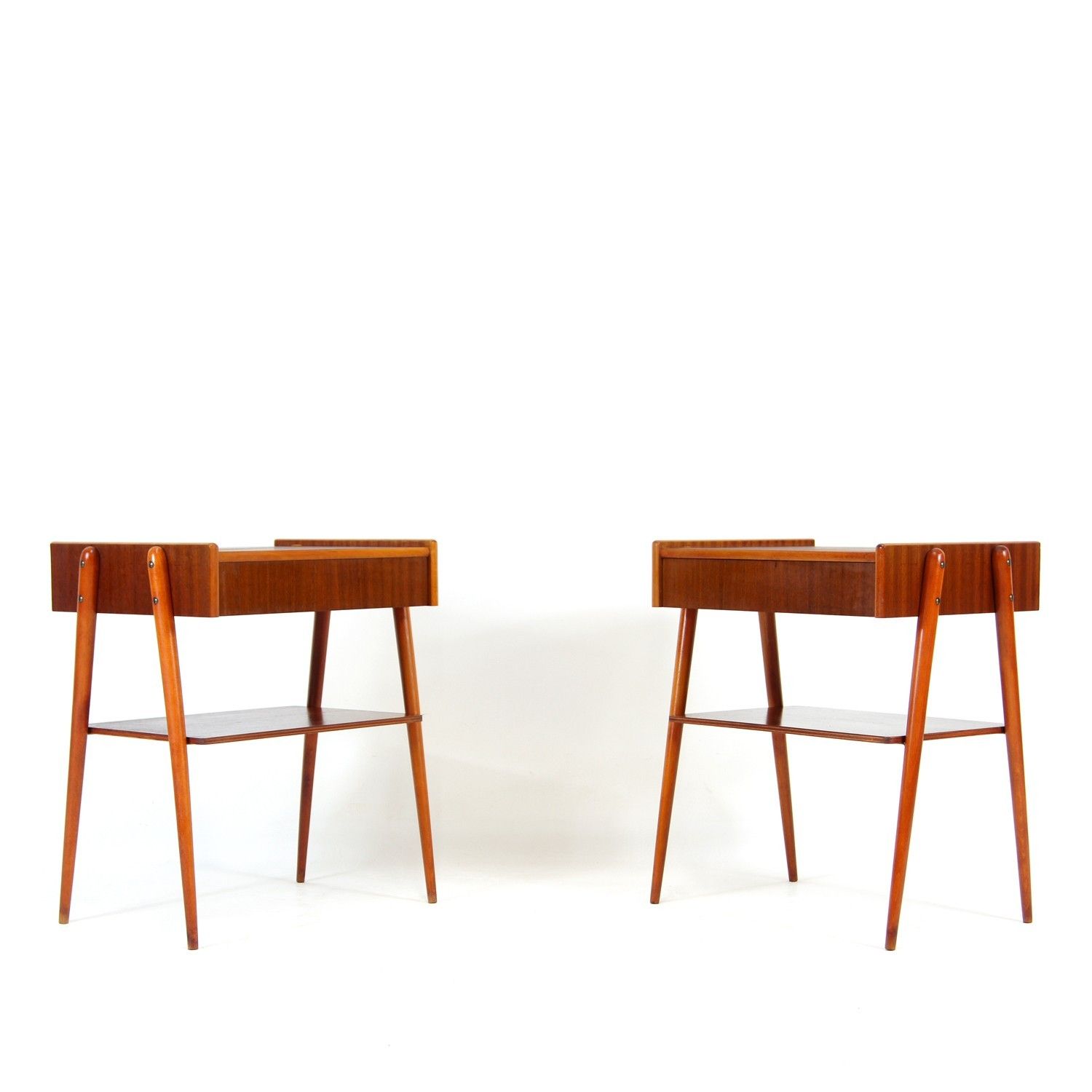 Pair Retro Vintage Bedside Tables Cabinets Drawers Mid Century Danish Teak 70s