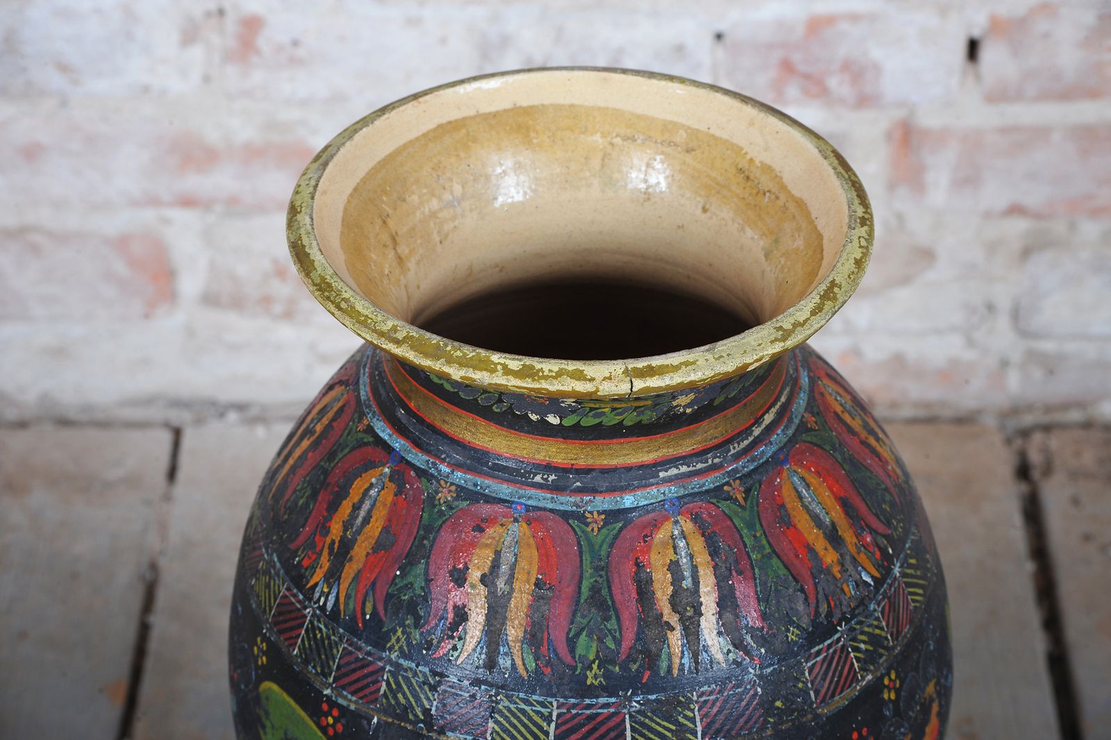 Original Art Deco Vase With Folk Motifs, Ceramics, Well Preserved, Czech, 1920s photo 450.0