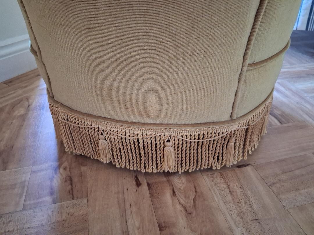 Vintage Gold Dralon Mid Century Buttoned Back Fringed Boudoir Cocktail Chair photo Furniture