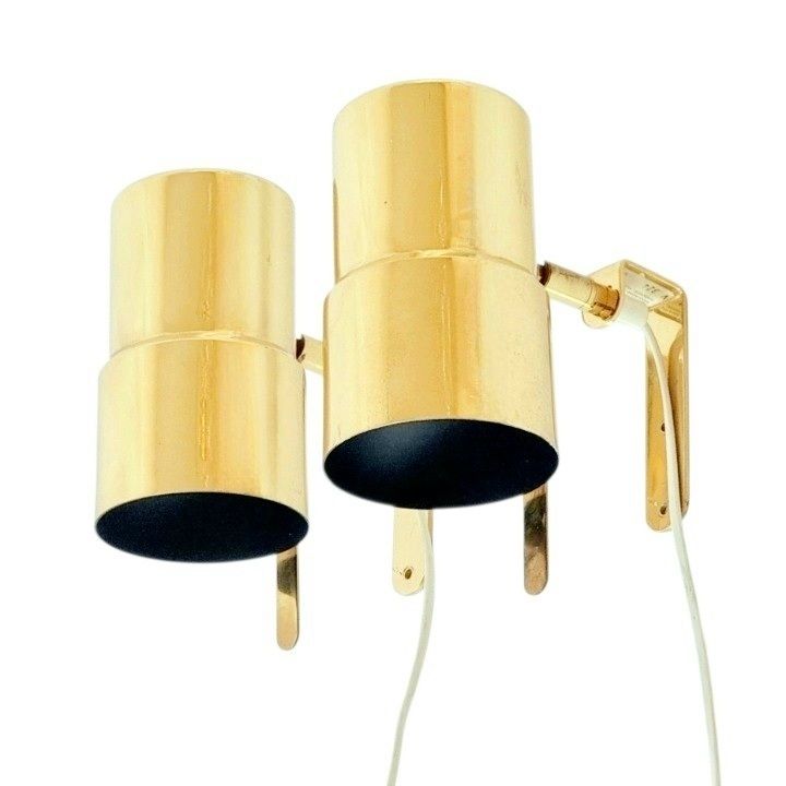 Pair Of Mid Century Scandinavian Brass Wall Lights By Hans Agne Jakobsson Model V 324, Sweden, 1960s