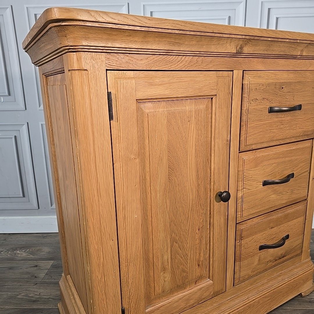 Rustic Storage Cabinet Solid Wood Oak Furniture Land Cupboard & 3 Drawers photo 290.0