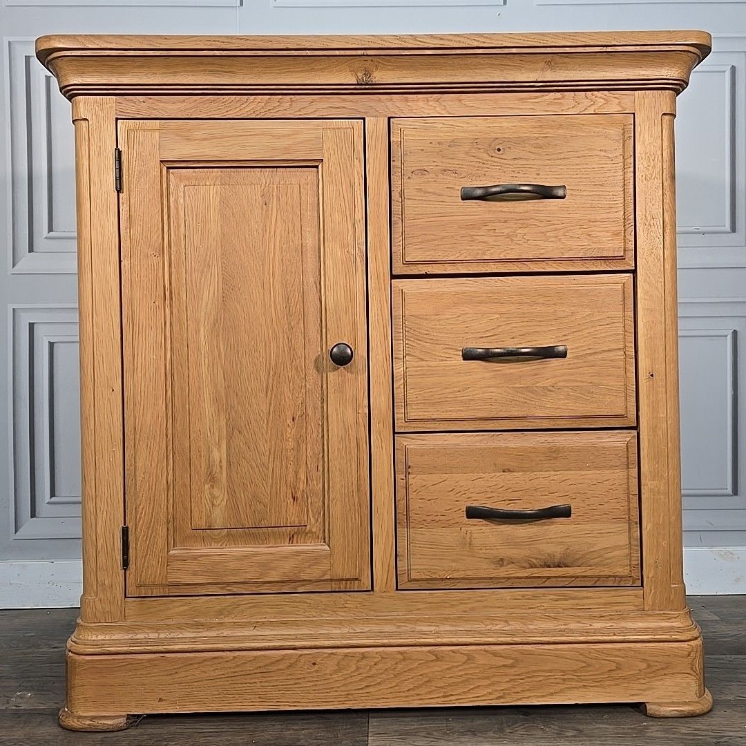 photo for sale Rustic Storage Cabinet Solid Wood Oak Furniture Land Cupboard & 3 Drawers
