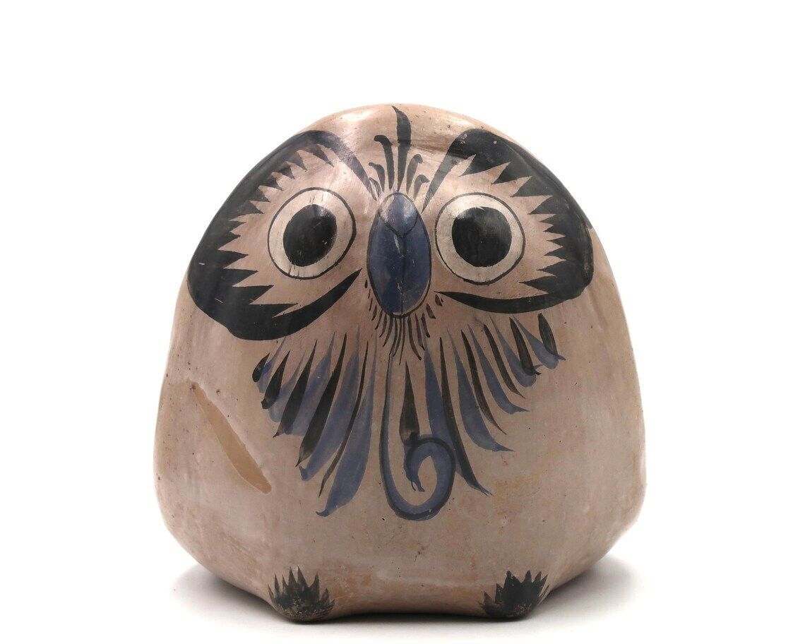 Mexican Terracotta Ceramic Owl Sculpture Floral Decor Mexico 1970s / Home Decor Art Boho Chic Mexico Pottery Folk Terracotta