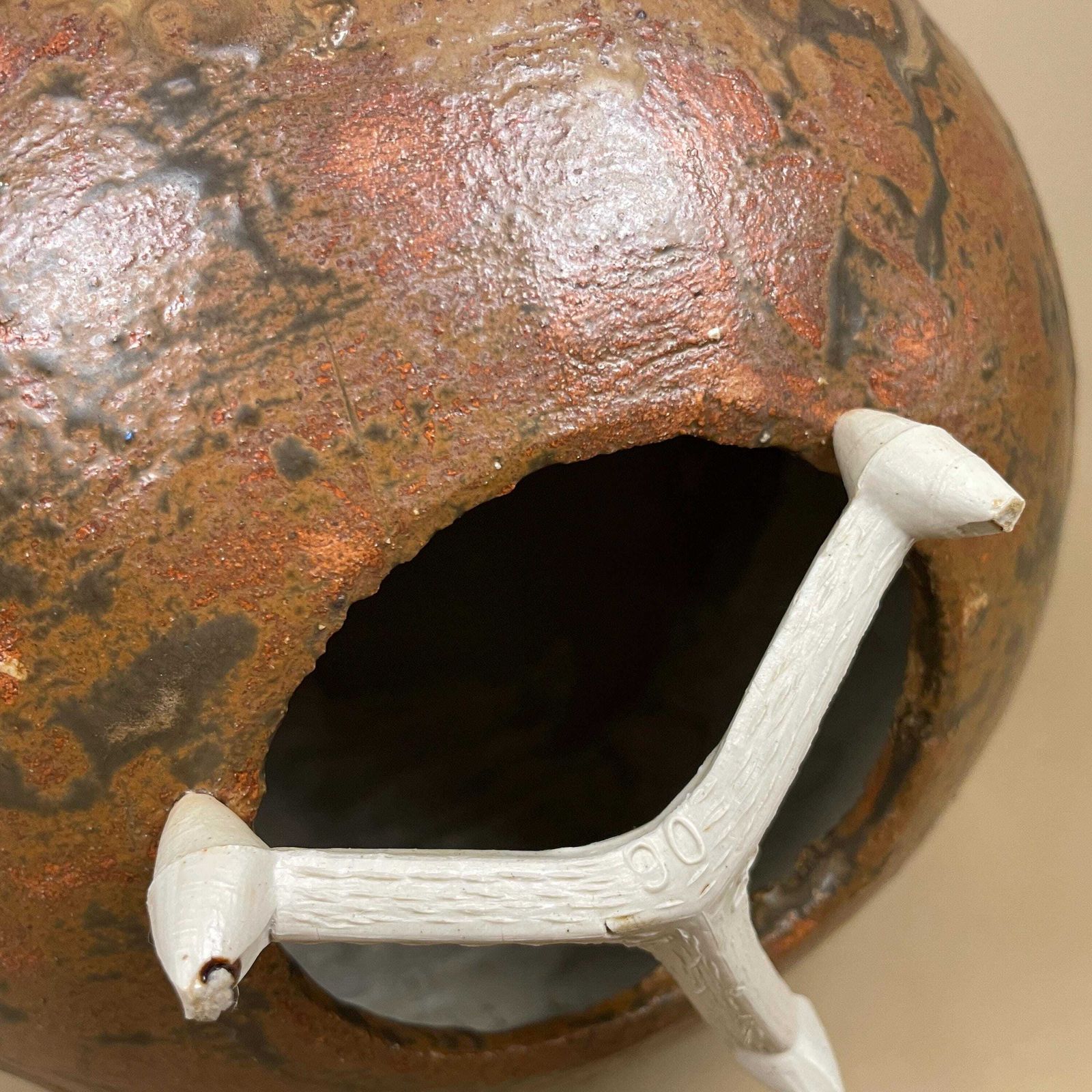 Art Vintage Ceramic Ball Glazed Decorative Round Ball Display Ornament Abstract Brown Beige Glaze Statue Sculpture Circle Moon photo