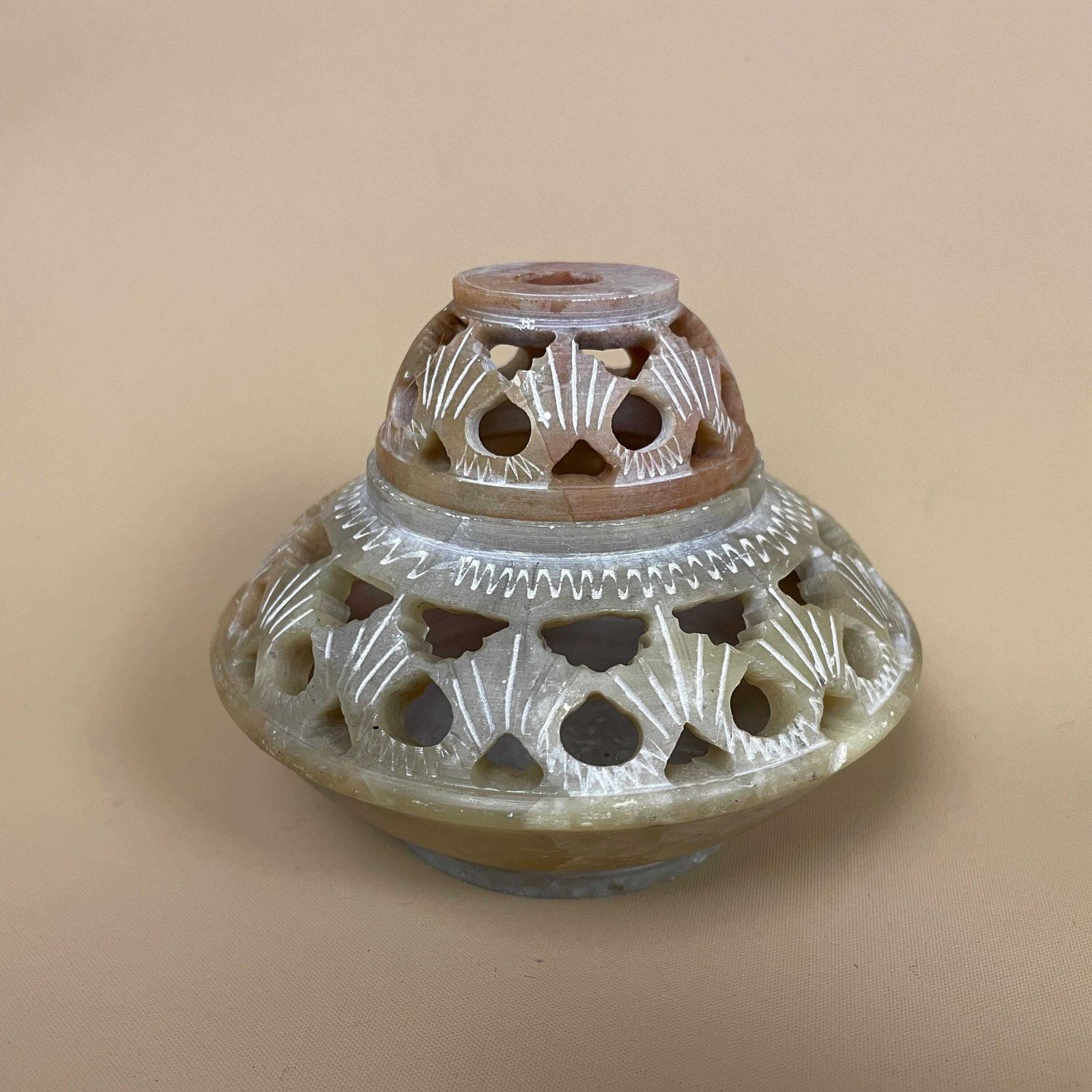 Soapstone Tea Light Holder Carved Pot Pierced Lid Indian Incense Burner Decor Box Potpourri Holder Trinket photo furniture