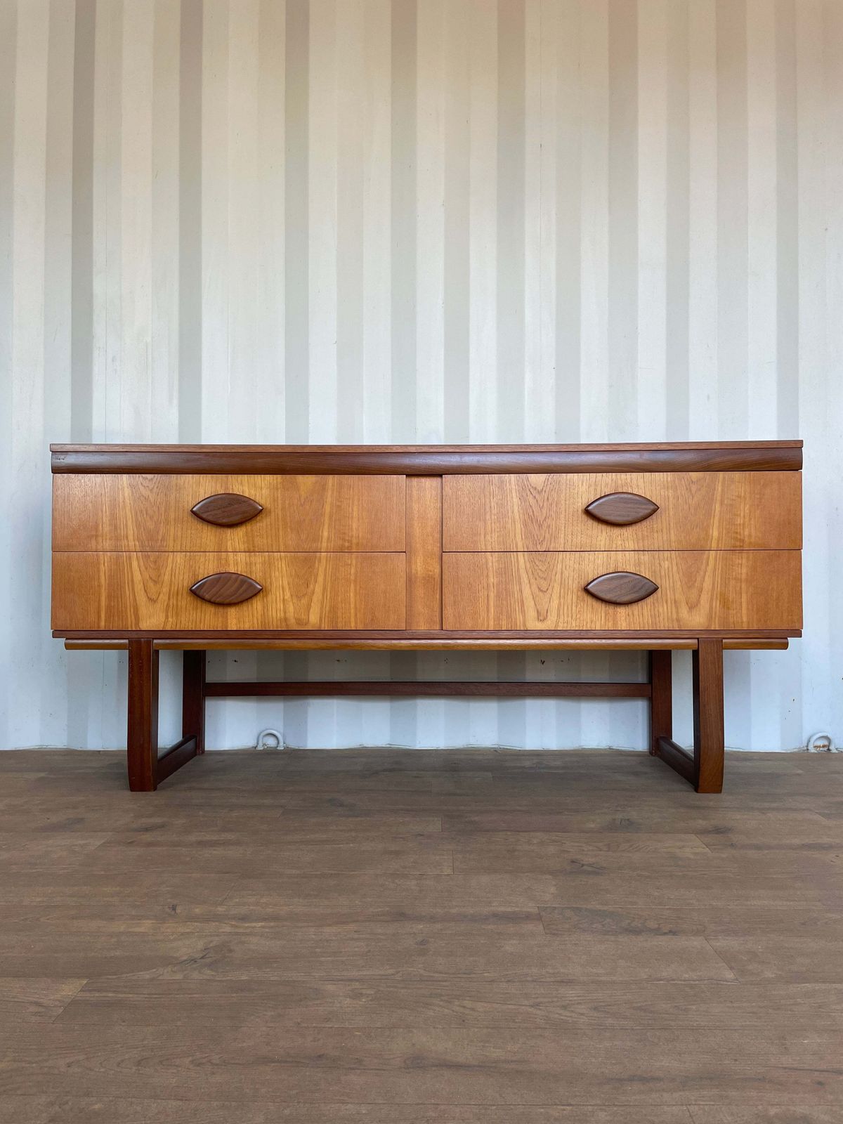 Vintage Teak Mid Century Sideboard – 4 Drawer Scandinavian Style Cabinet With Sculpted Handles – 153cm photo vintage