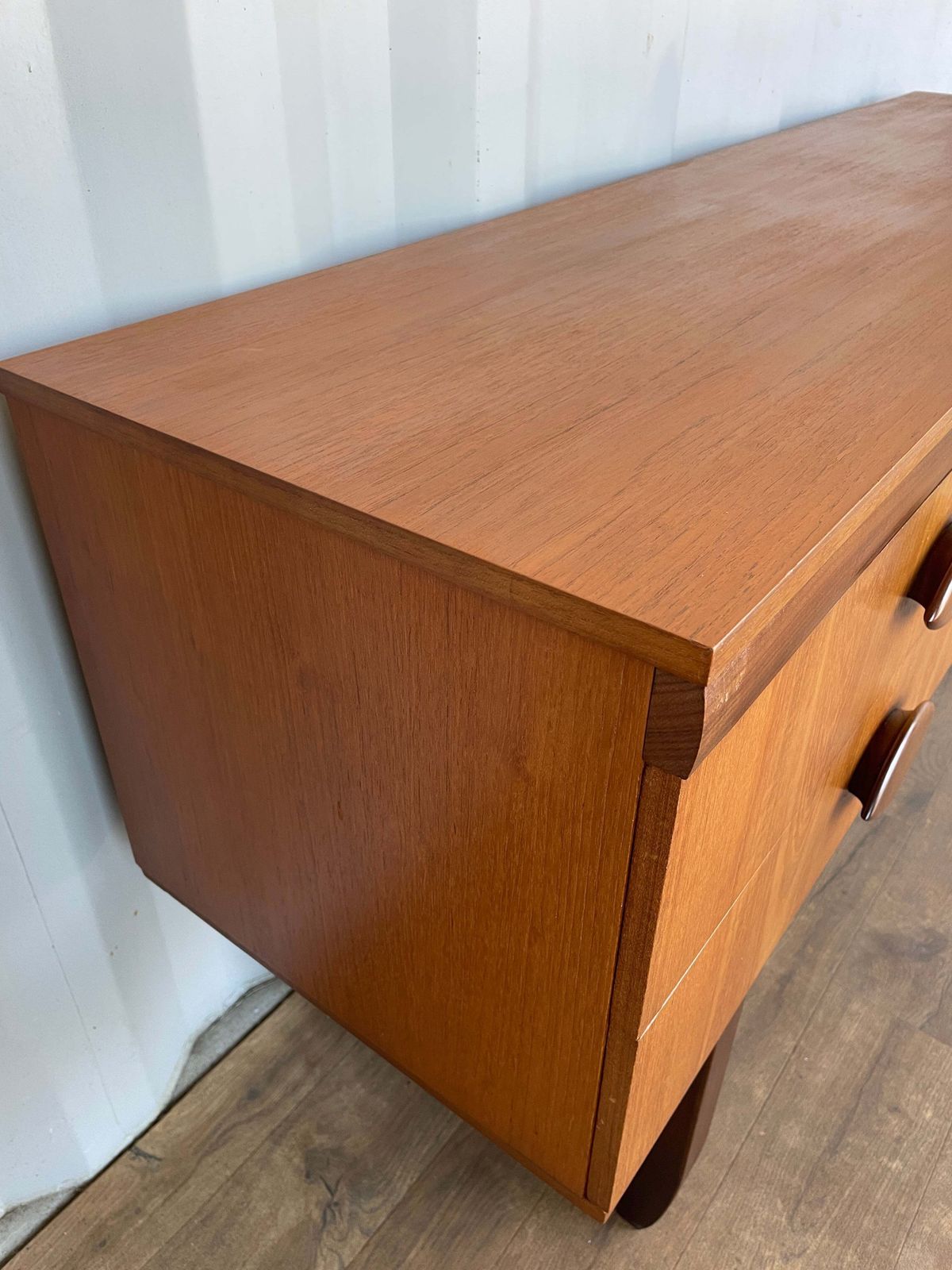 Furniture Vintage Teak Mid Century Sideboard – 4 Drawer Scandinavian Style Cabinet With Sculpted Handles – 153cm photo