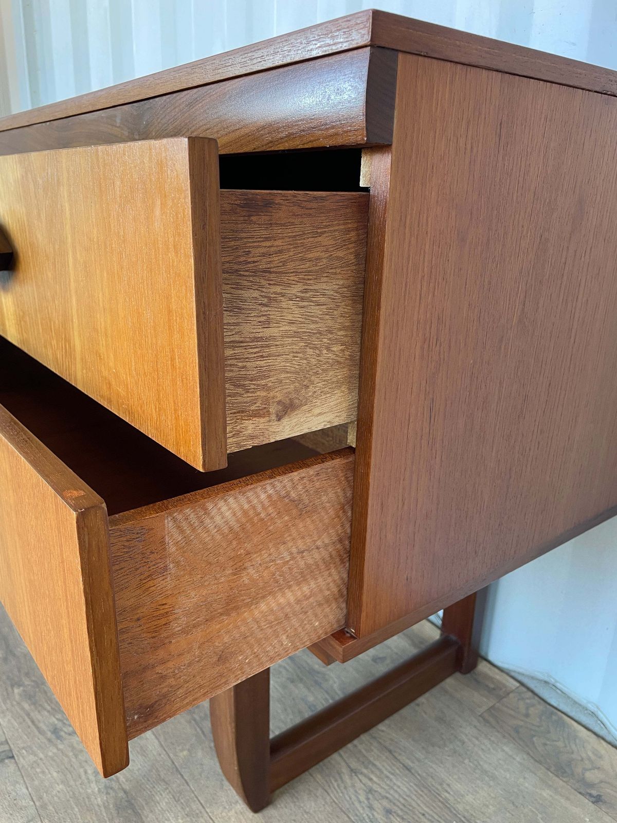 675.0 Vintage Teak Mid Century Sideboard – 4 Drawer Scandinavian Style Cabinet With Sculpted Handles – 153cm photo