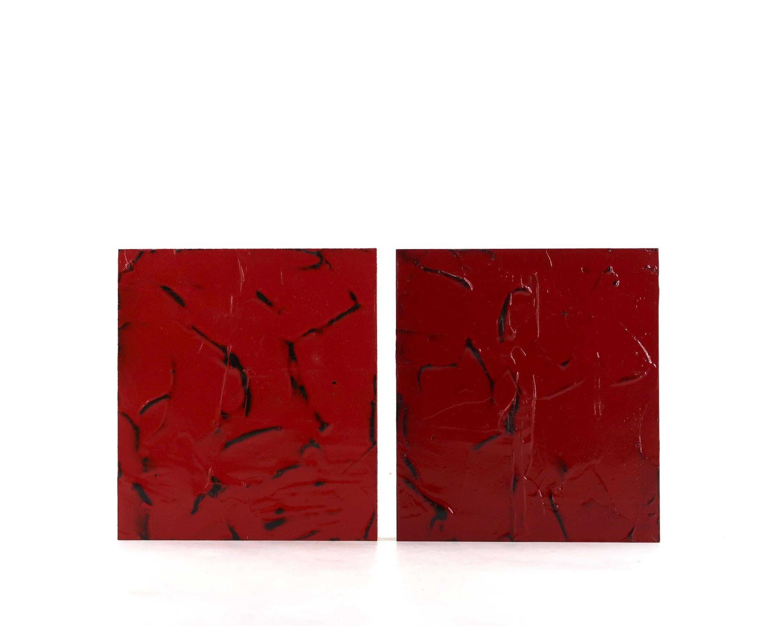 Pair Of Small French Minimalist And Abstract Red Textured Painting By Vincent Dufresne / Art, Home Decor, Minimal photo furniture