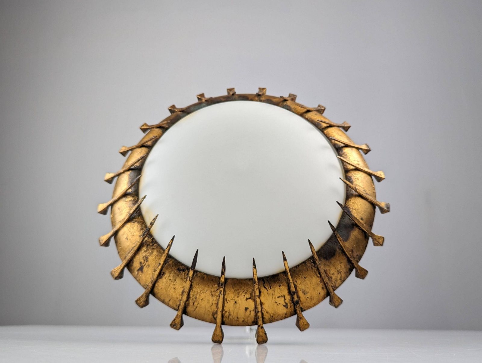 Sun Lamp, Forged Nails, Gold Leaf And Crystal, France, 1950s photo for sale