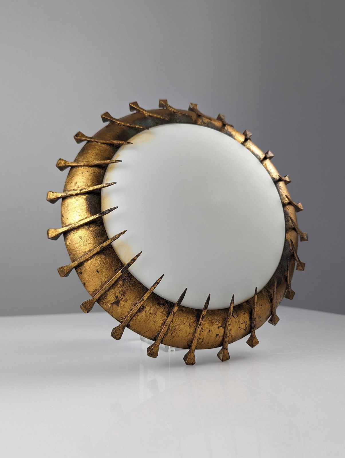 Sun Lamp, Forged Nails, Gold Leaf And Crystal, France, 1950s photo Lighting