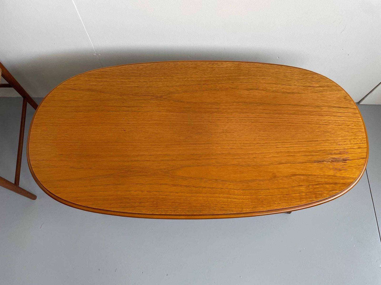 Vintage Oval Wooden Coffee Table With Curved Legs Mid Century Scandi Style photo Furniture