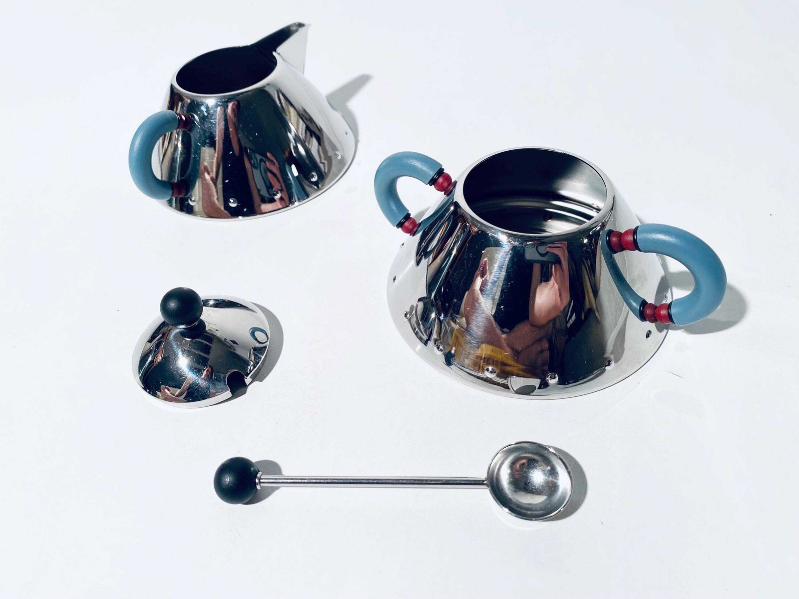 Alessi Michael Graves Chrome Set / Waterkettle 9093 Milk & Sugar Pot Tea Coffee / 1980s Vintage Design photo 224.0