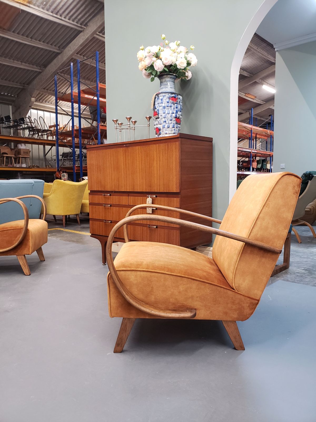 One Left   1930 Jindrich Halabala Bentwood Armchair In Rust Brown Velvet photo for sale