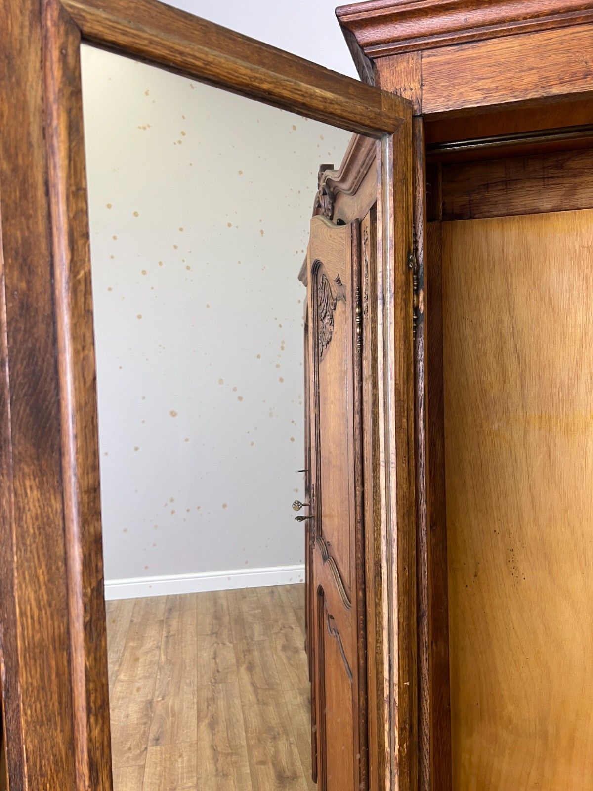 Furniture Wardrobe Vintage French Louis XVI Style Oak Four Door Mirrored  Armoire Lot 4901 photo