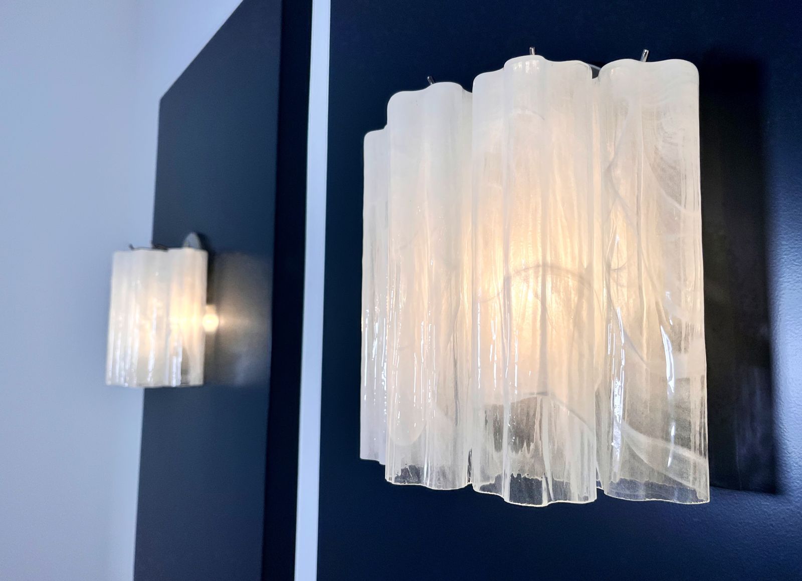 Fantastic Pair Of Murano Glass Tube Wall Sconces   5 White Alabaster Glass Tube photo Lighting