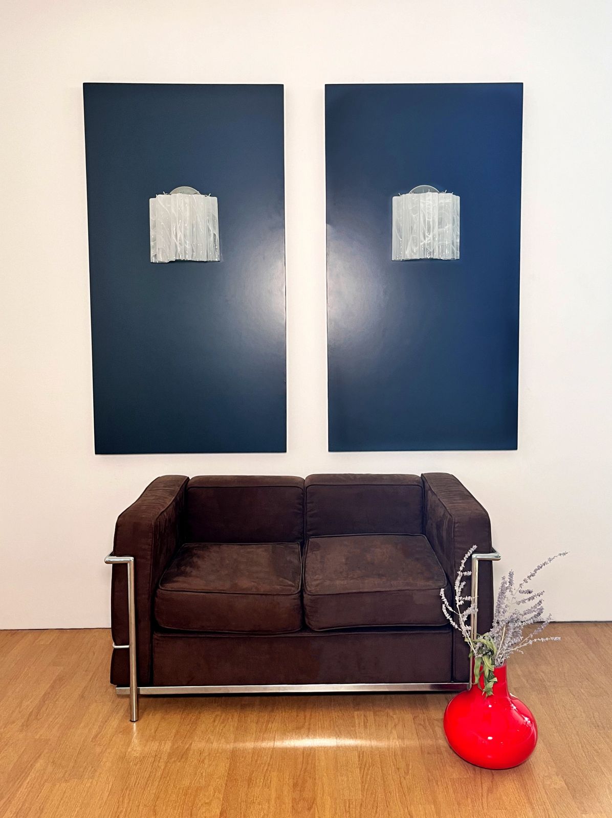 photo vintage Fantastic Pair Of Murano Glass Tube Wall Sconces   5 White Alabaster Glass Tube