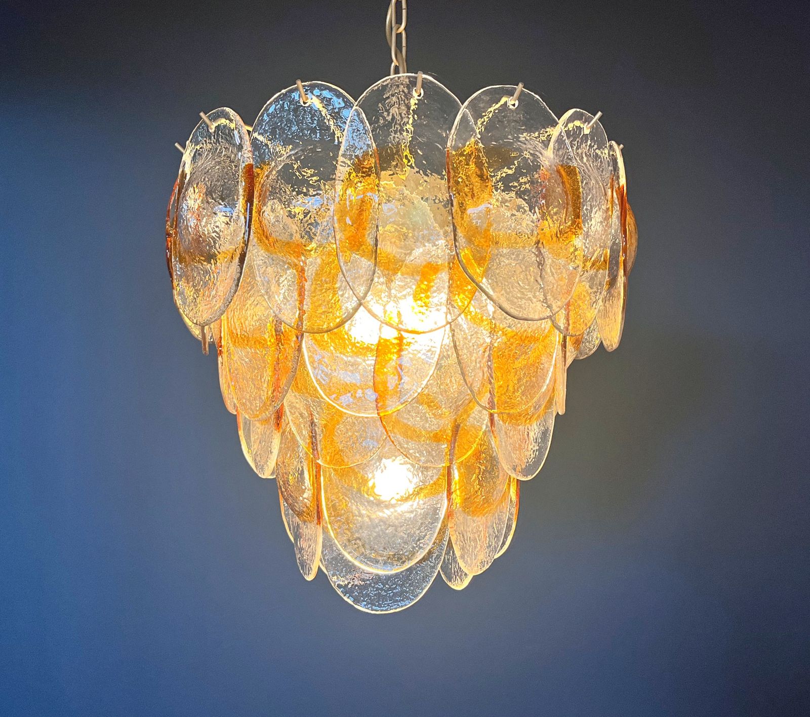 Lighting Murano Chandelier By Mazzega   41 Clear And  Amber Glasses photo