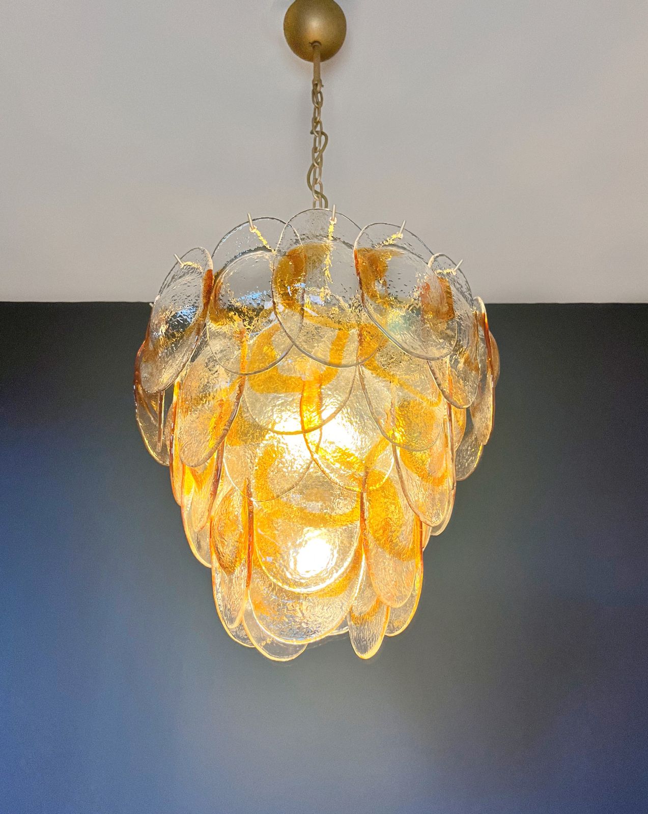 photo vinterior Murano Chandelier By Mazzega   41 Clear And  Amber Glasses