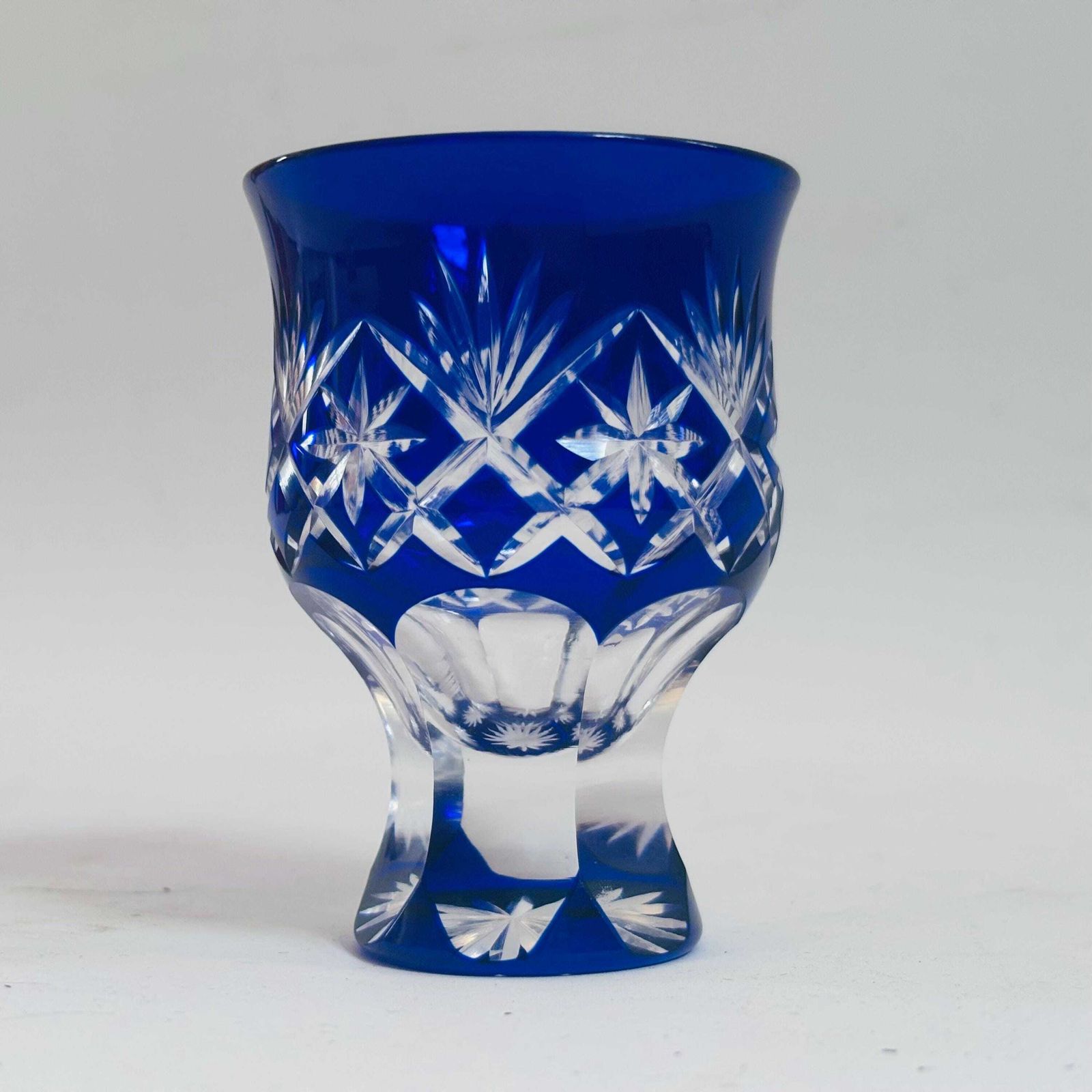 Edo Kiriko Cobalt Blue Crystal Sake Cup – Mid Century Hoshi Star Motif photo Home Decor