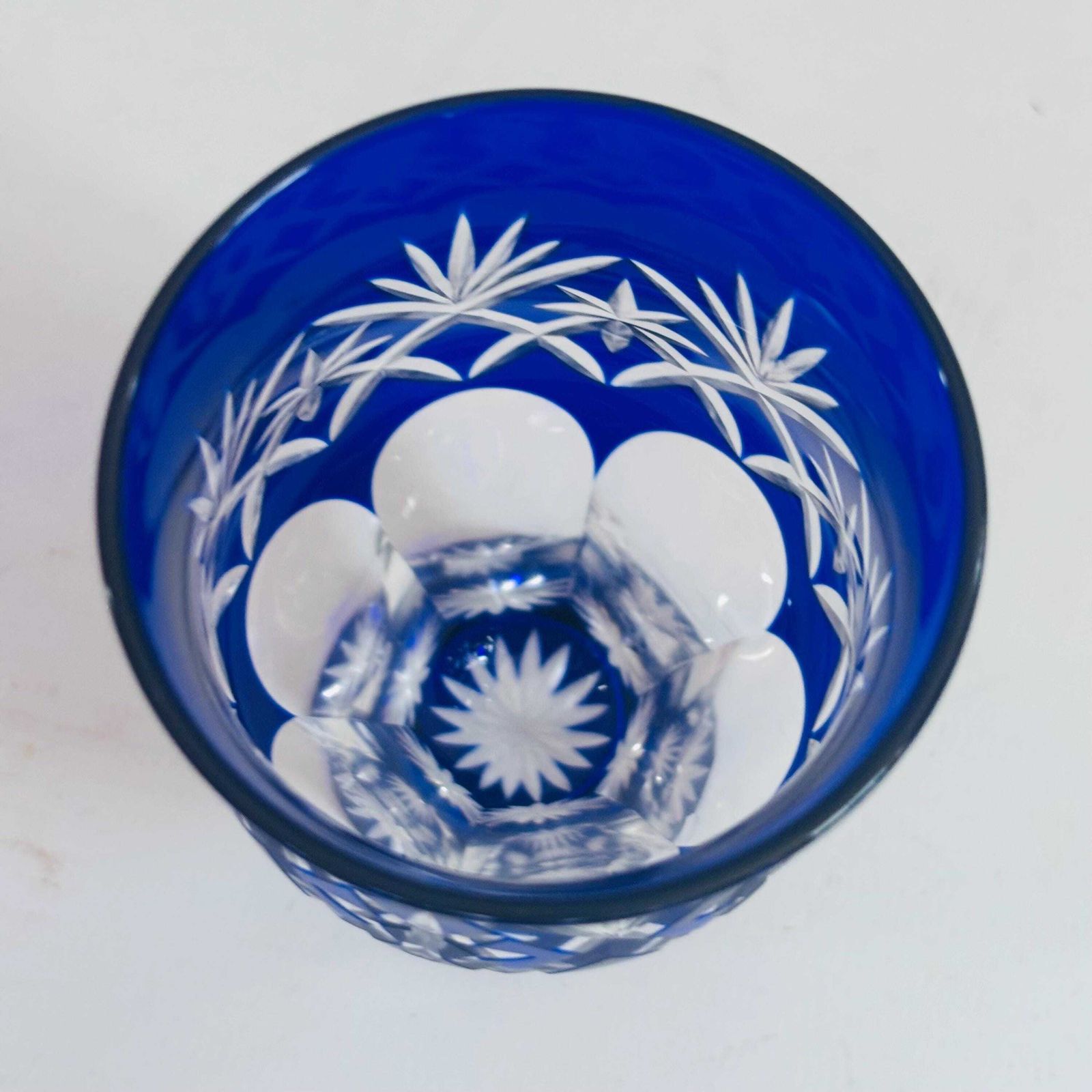 Edo Kiriko Cobalt Blue Crystal Sake Cup – Mid Century Hoshi Star Motif photo 89.0