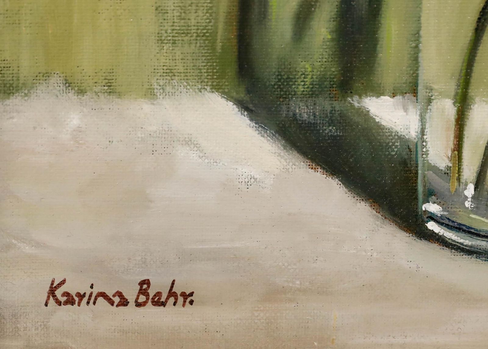 Kerina Behr Framed Contemporary Oil, White Roses In A Vase photo vinterior