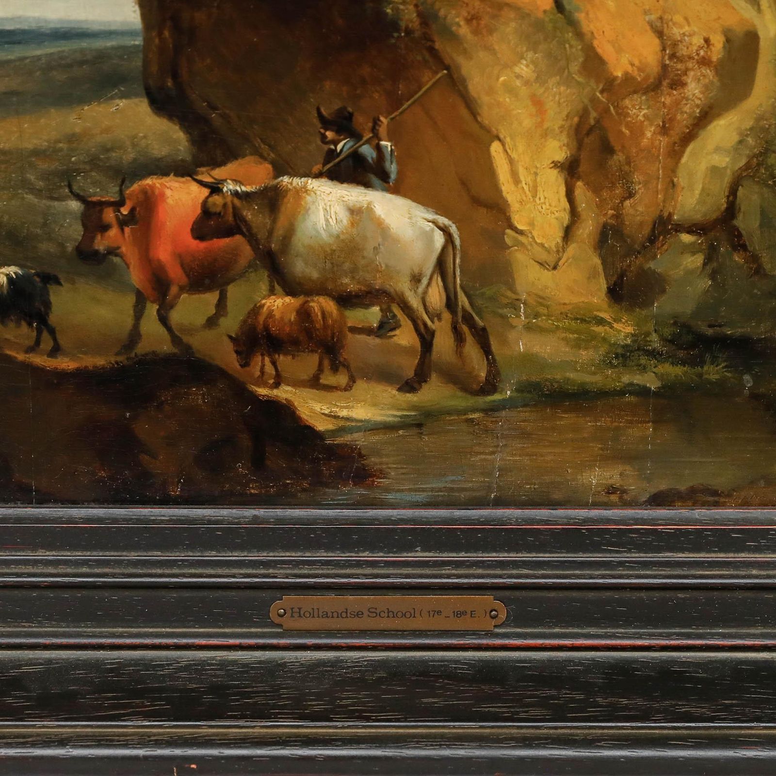 Follower Of Nicolaes Berchem Framed 18th Century Oil, Drover With Livestock photo buy