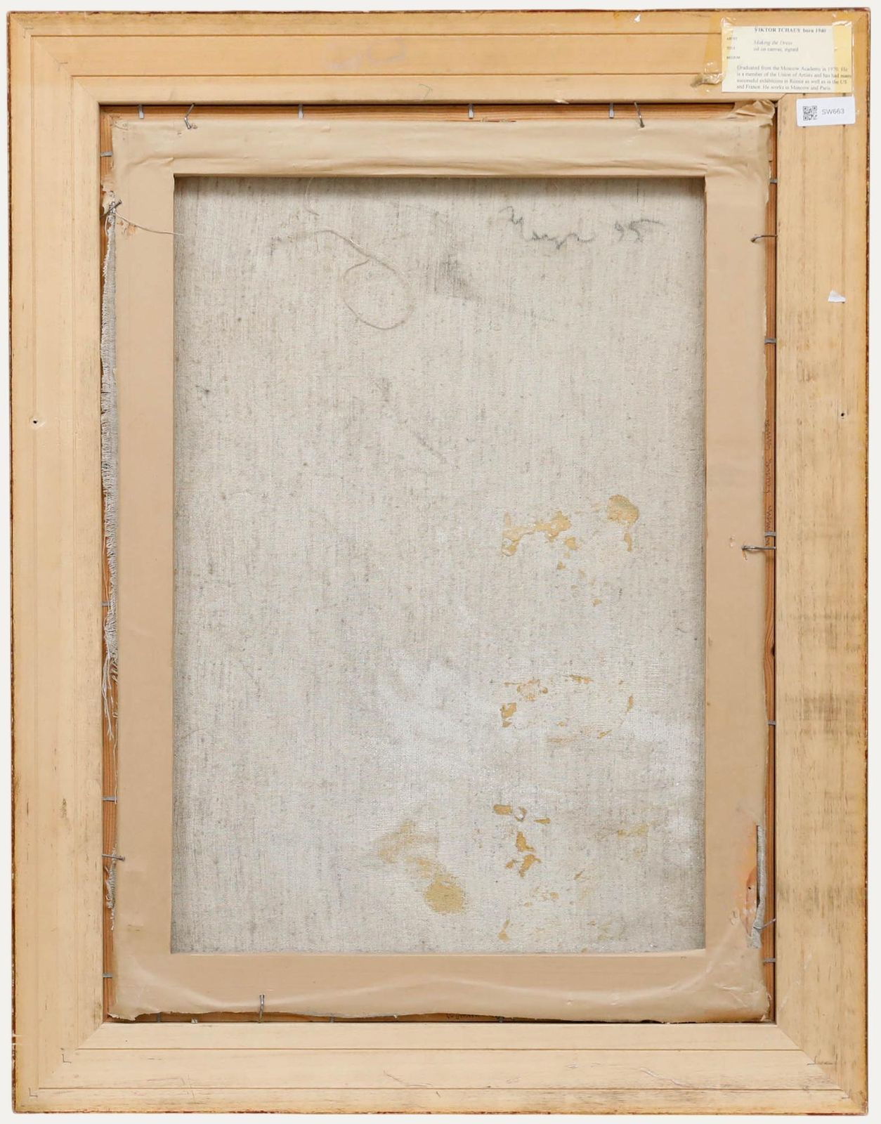 Attrib. Viktor Tchaus (B.1940) Framed 1995 Oil, Making The Dress photo for sale