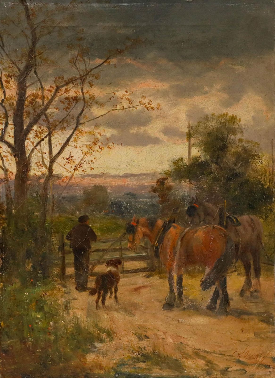 Charles W. Oswald Early 20th Century Oil, A Late Summer's Evening photo furniture