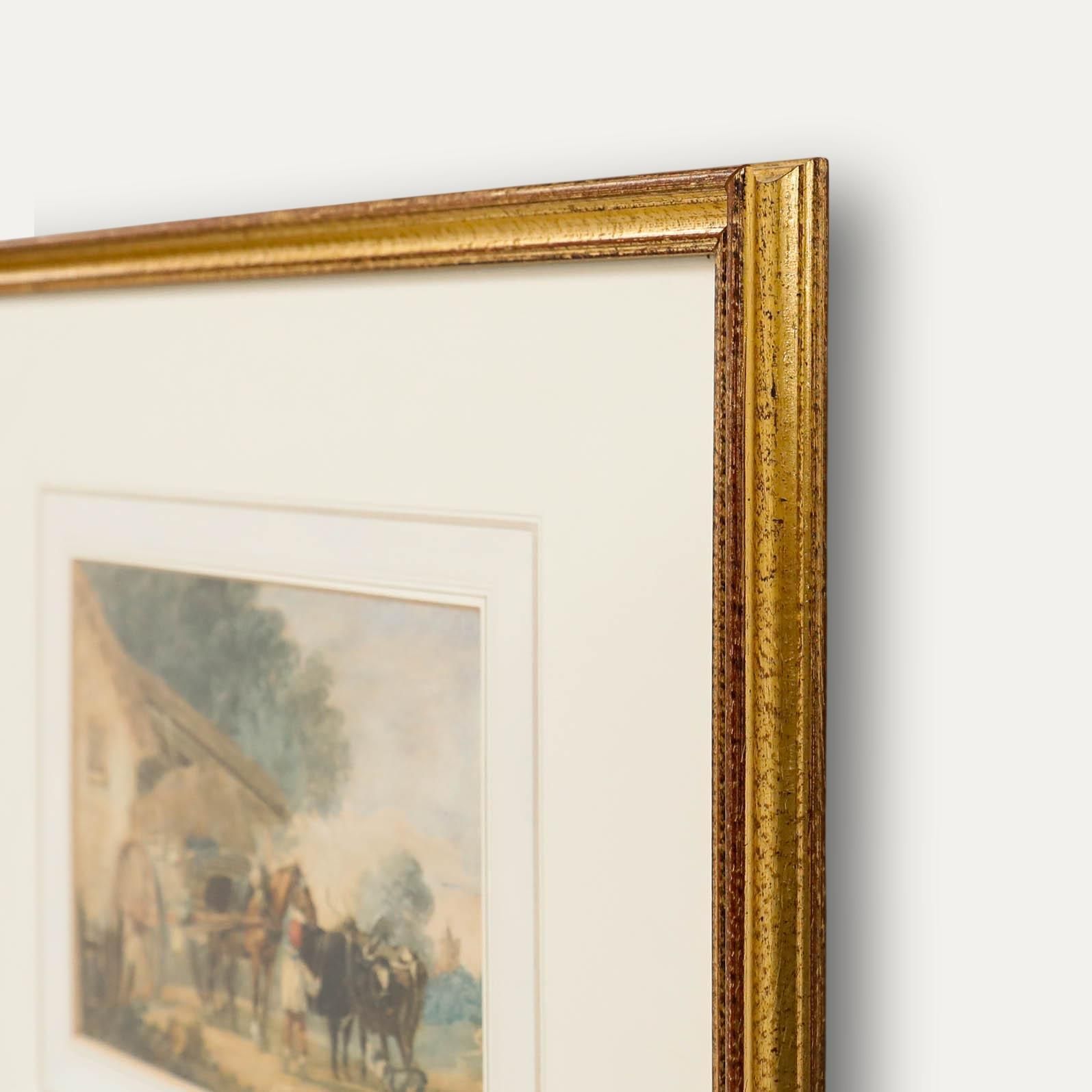 Framed Mid 19th Century Watercolour The Haywagon & Working Oxen photo 225.0