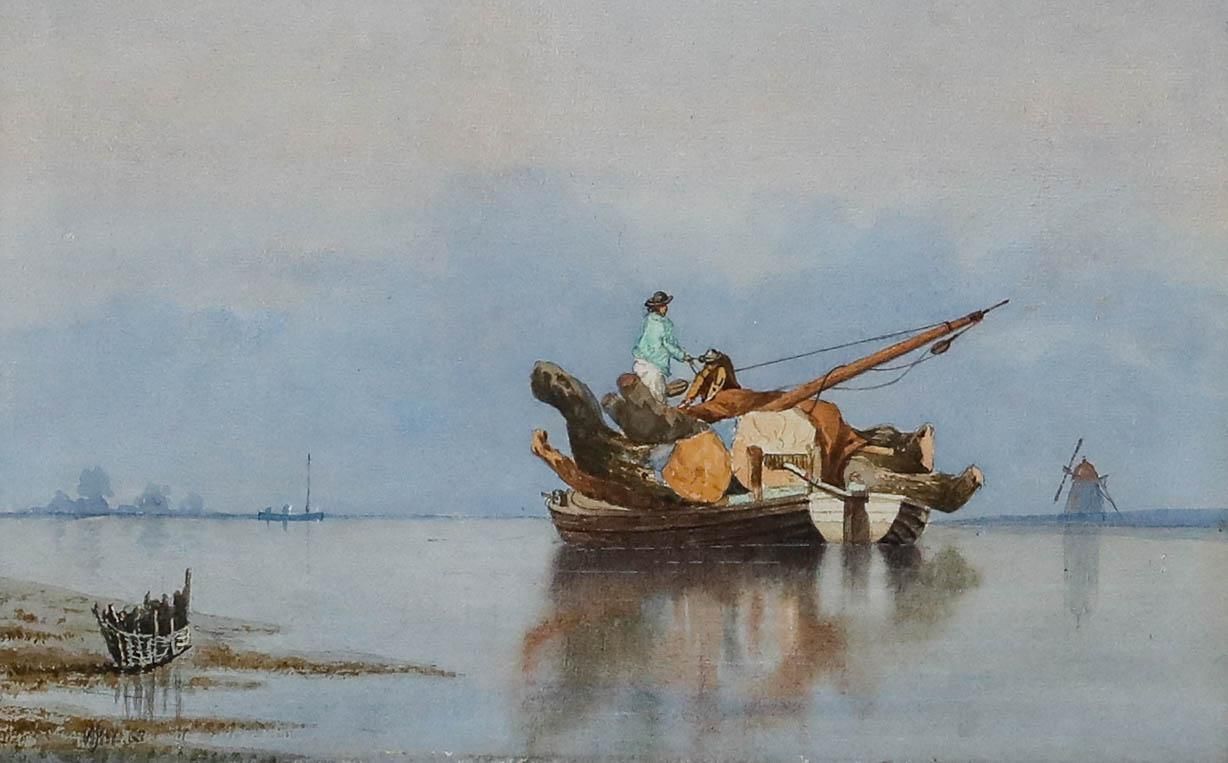 William Harry Williamson (1820 1883) 1865 Watercolour, The Logging Barge photo furniture
