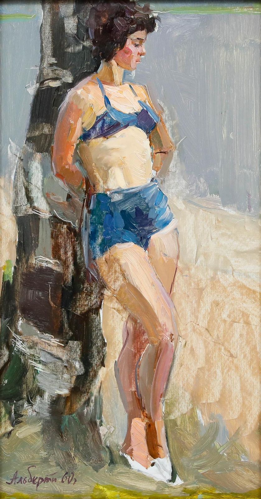 Piotr Filipovich Alberti (1913 1994) Framed 1960 Oil, Sunbathing photo for sale