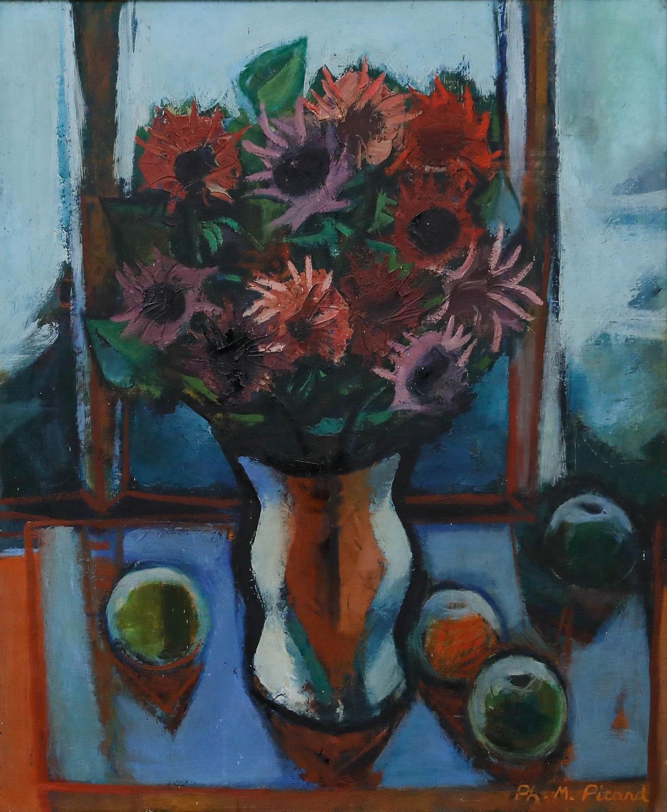 Philippe Marie Picard (1915 1997) French School Oil, Fleurs Et Fruits photo furniture
