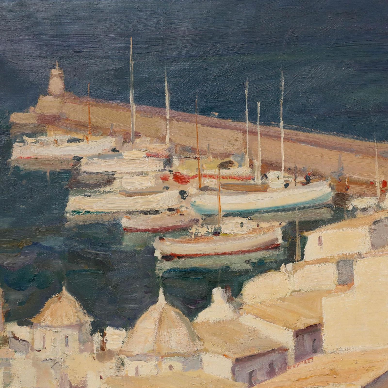 Francisco Bueno (1933 1989) Large Framed Mid 20th Century Oil, Sa Penya, Ibiza photo Art