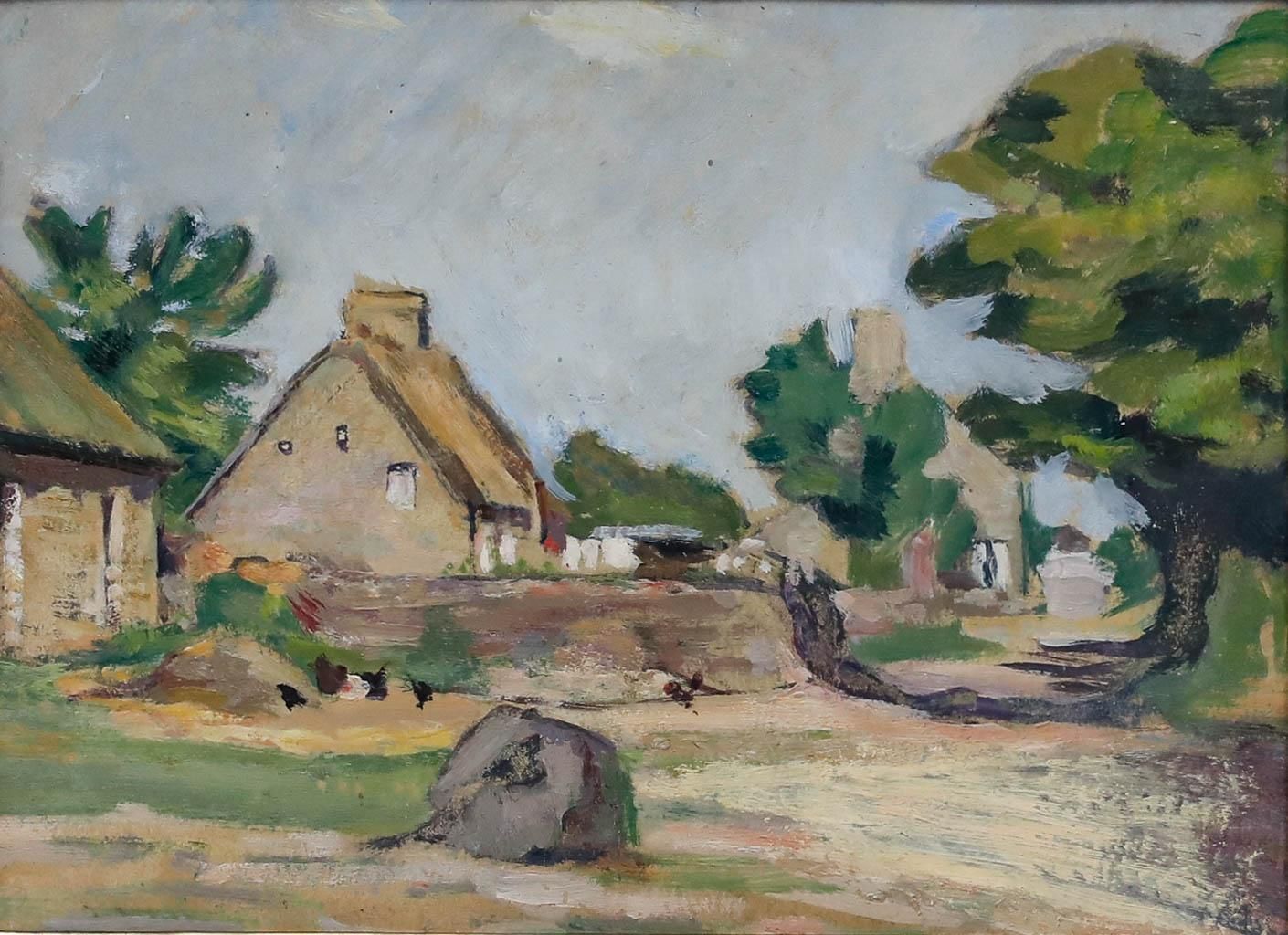 Cecile Hertz Eyrolles (1875 1974) Mid 20th Century Oil, Farmyard In Summer photo furniture