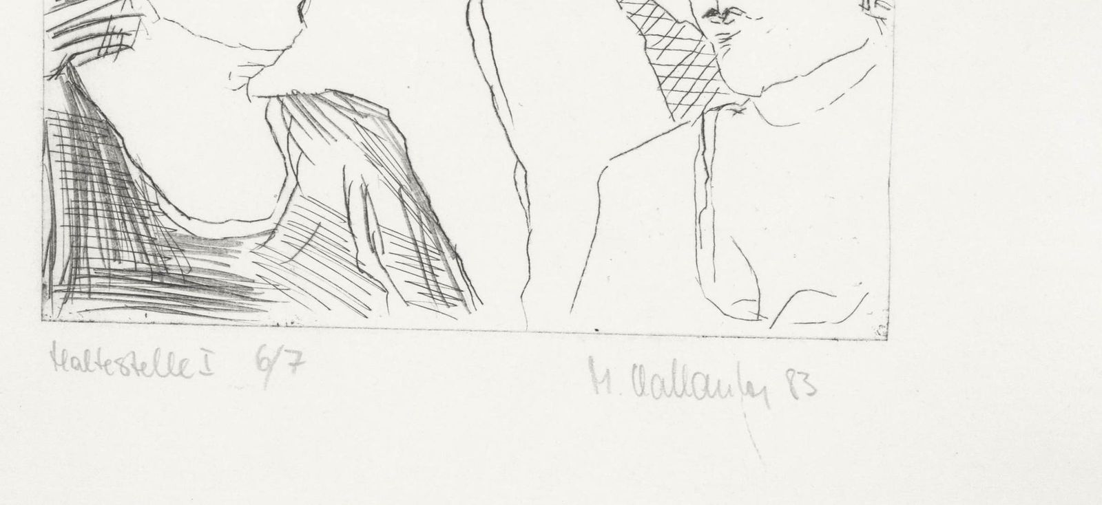 Marion Kallauka (B.1949) 1983 Etching, The Bus Stop photo for sale
