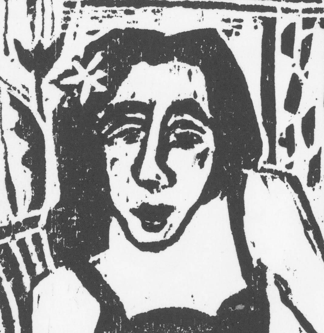 Marion Kallauka (B.1949) 1989 Woodcut, Lady With Flower photo furniture