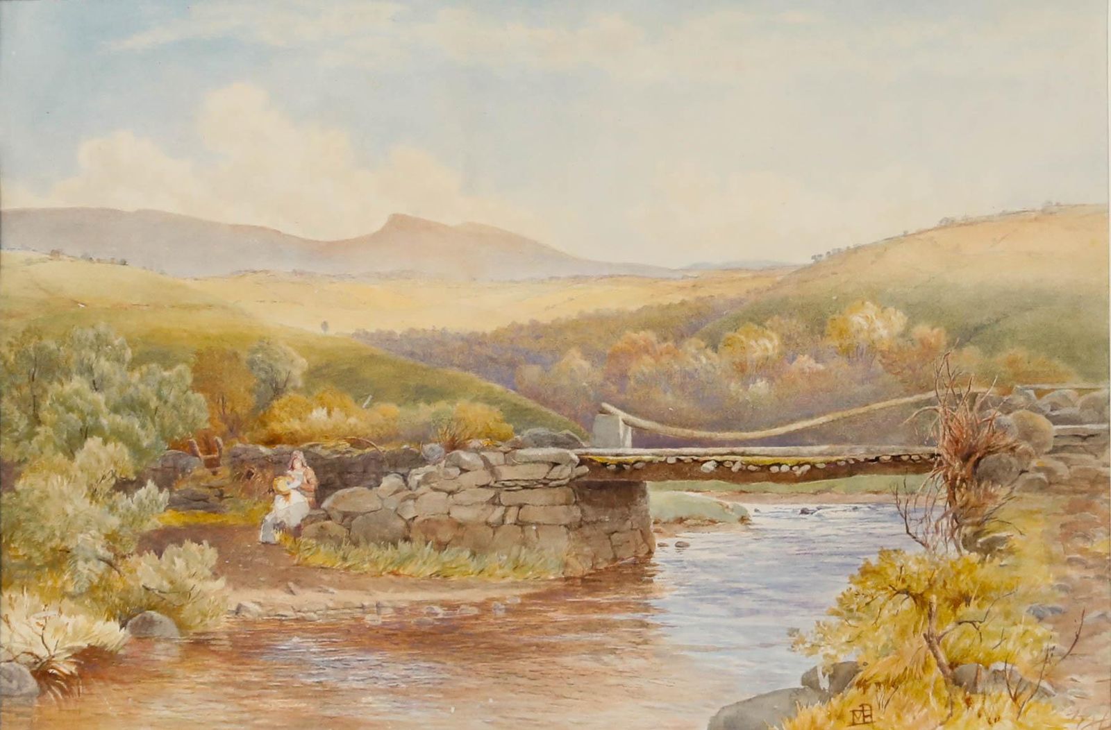 Framed Early 20th Century Watercolour Resting By The Bridge photo furniture