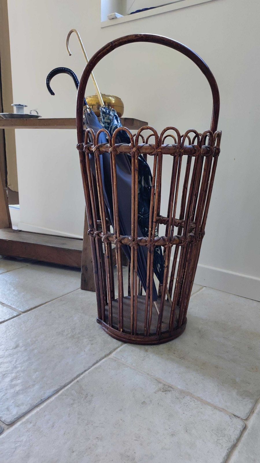 French Mid Century Modern Bamboo Umbrella Stand, 1960s photo Home Decor