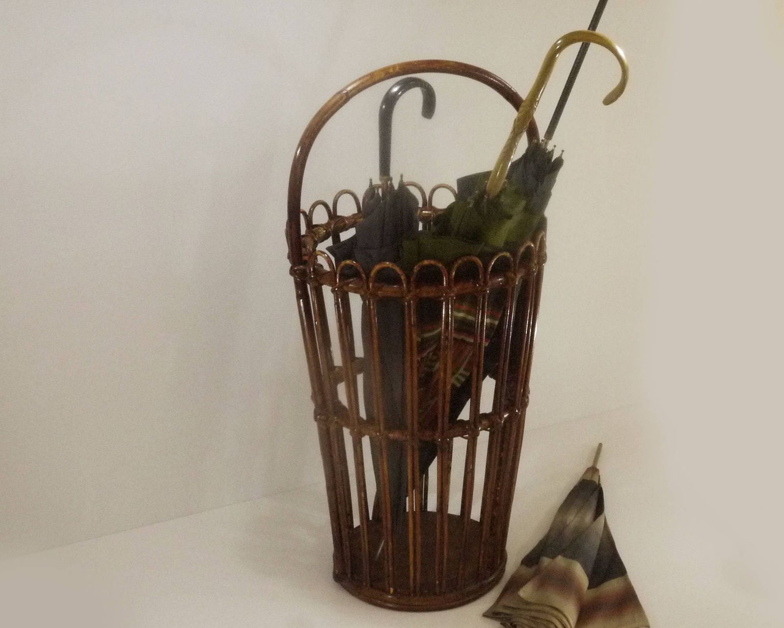 photo furniture French Mid Century Modern Bamboo Umbrella Stand, 1960s